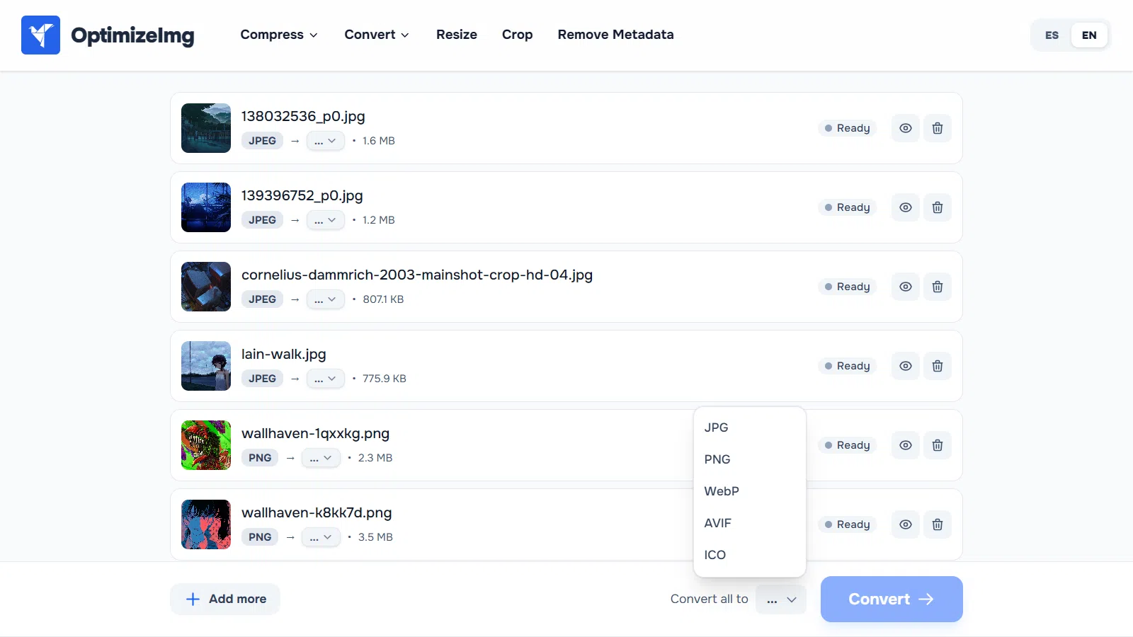 Batch image format converter in OptimizeImg