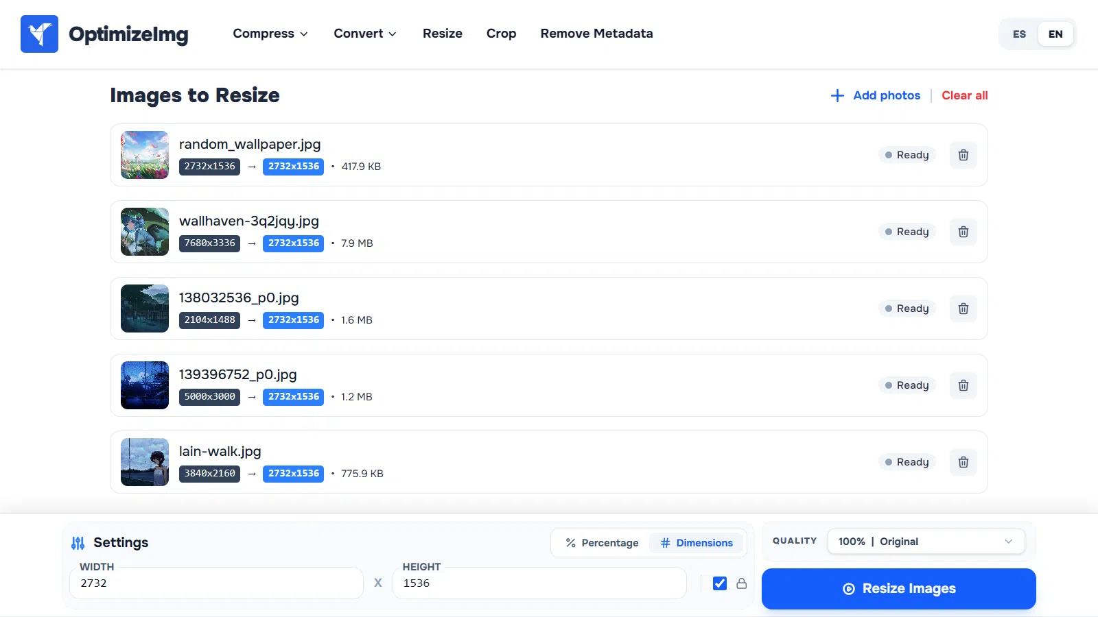 Batch image resizing tool in OptimizeImg